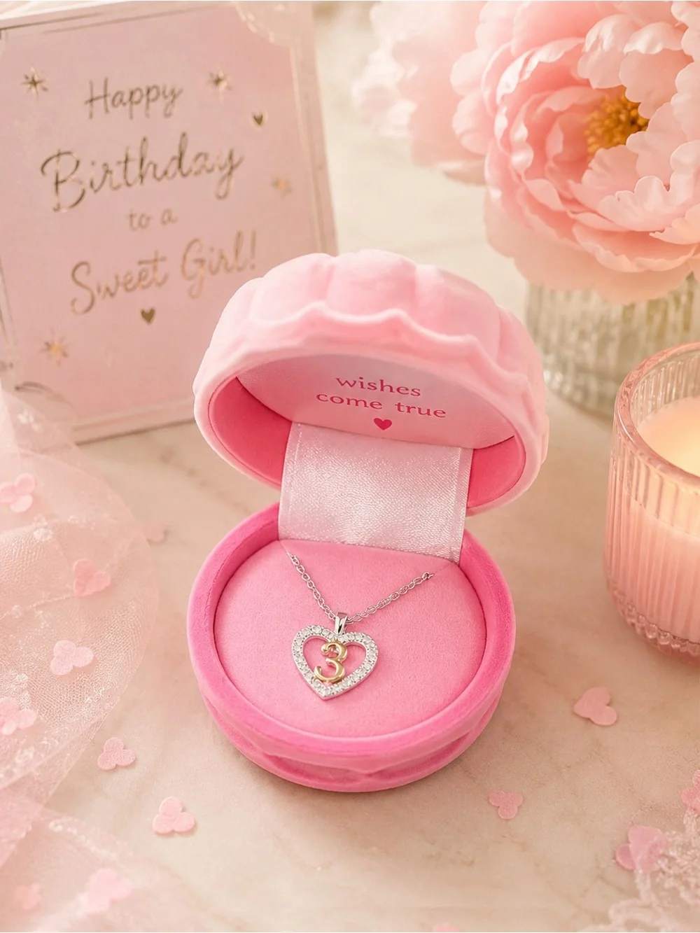 3rd Birthday Heart Pendant Necklace in gift box